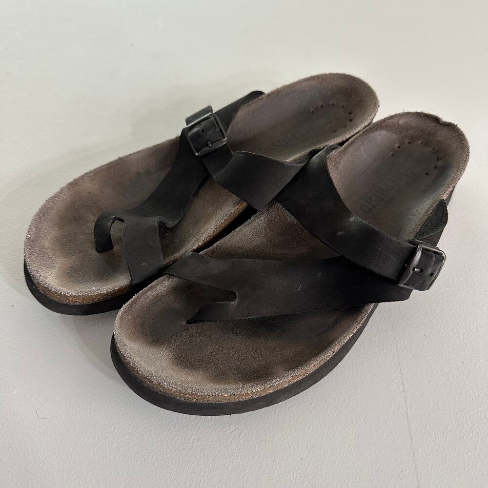 Mephisto Black Leather Sandals Size 41‎ EU / 10 US Comfort Slip On Buckle